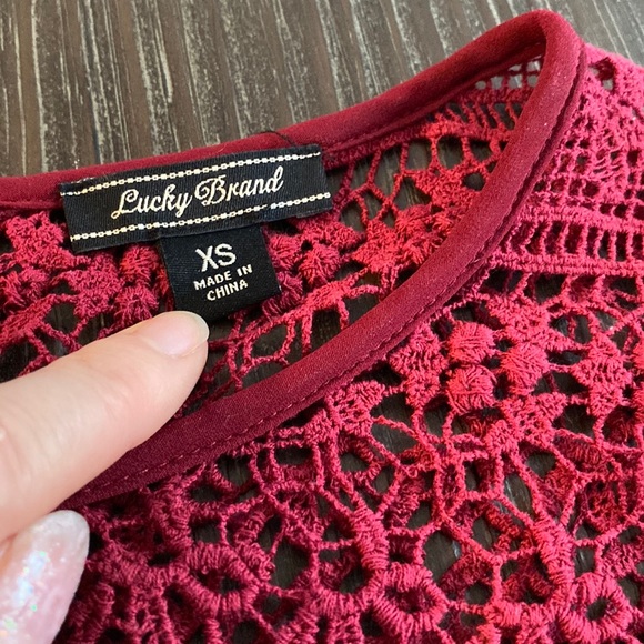 Lucky Brand ladies burgundy three-quarter sleeve lacy sweater. Size XS. - Picture 2 of 11